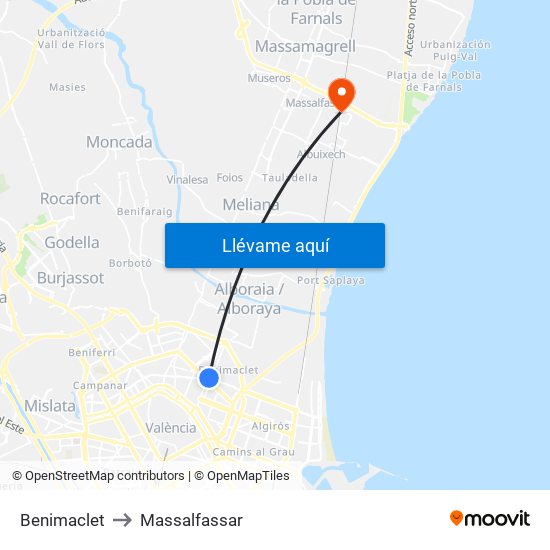 Benimaclet to Massalfassar map