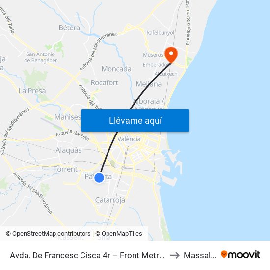 Avda. De Francesc Cisca 4r – Front Metro De Paiporta [Paiporta] to Massalfassar map