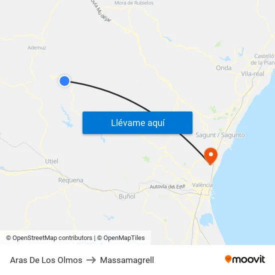 Aras De Los Olmos to Massamagrell map