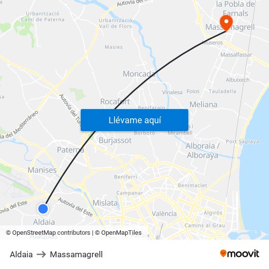 Aldaia to Massamagrell map