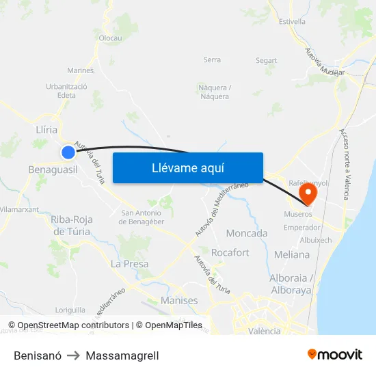 Benisanó to Massamagrell map