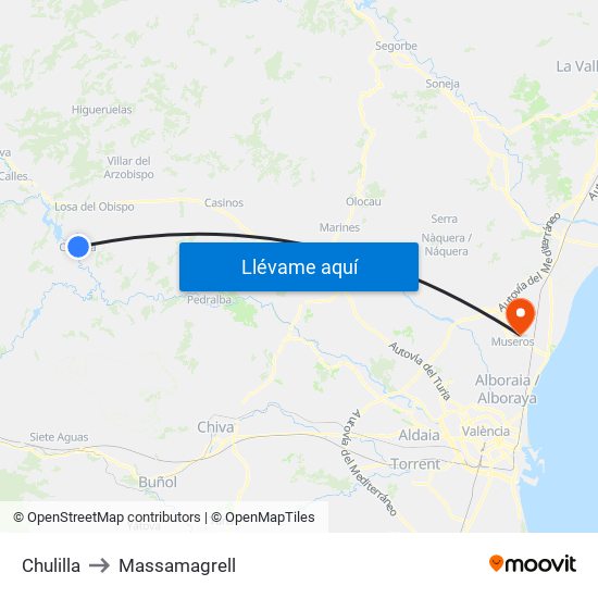Chulilla to Massamagrell map