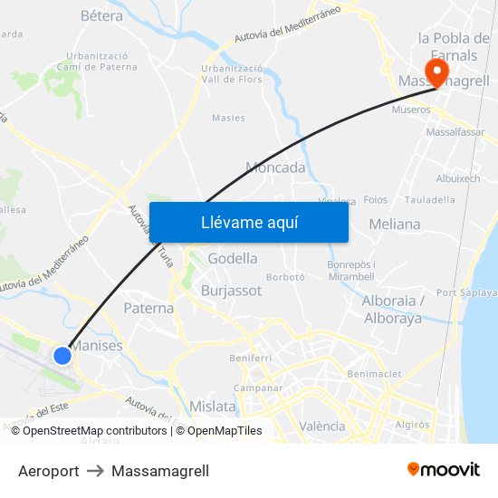 Aeroport to Massamagrell map