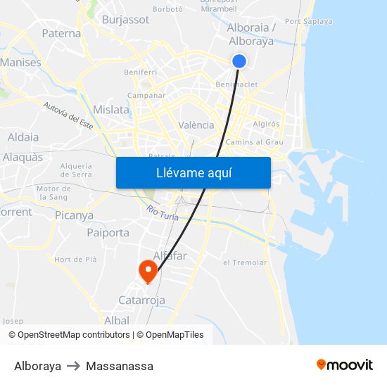 Alboraya to Massanassa map