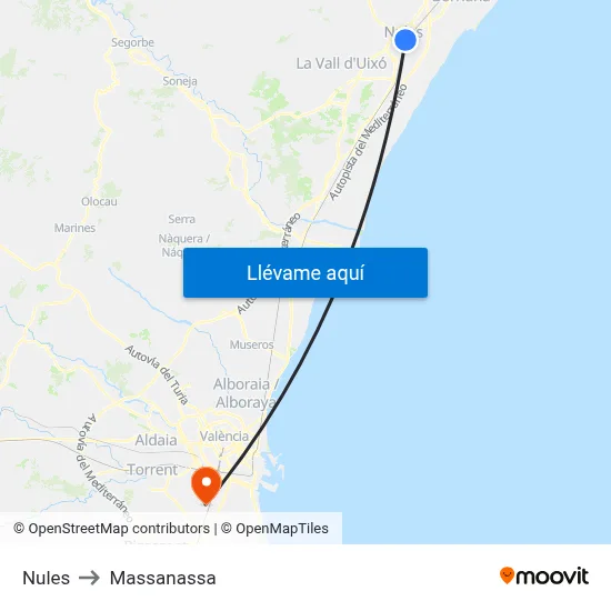 Nules to Massanassa map
