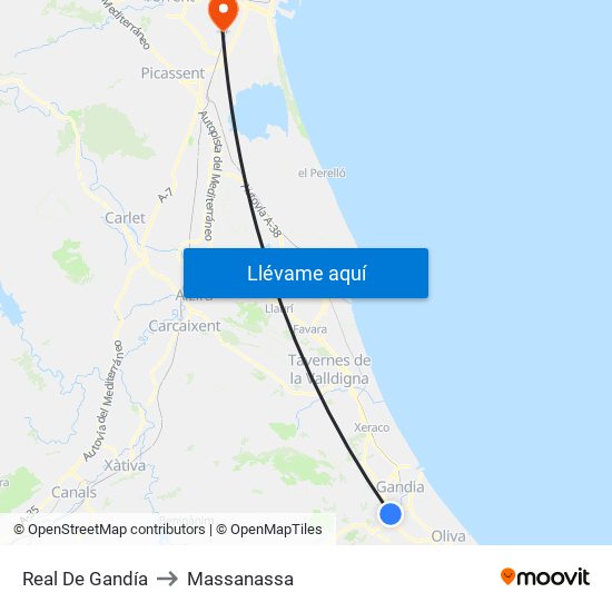 Real De Gandía to Massanassa map
