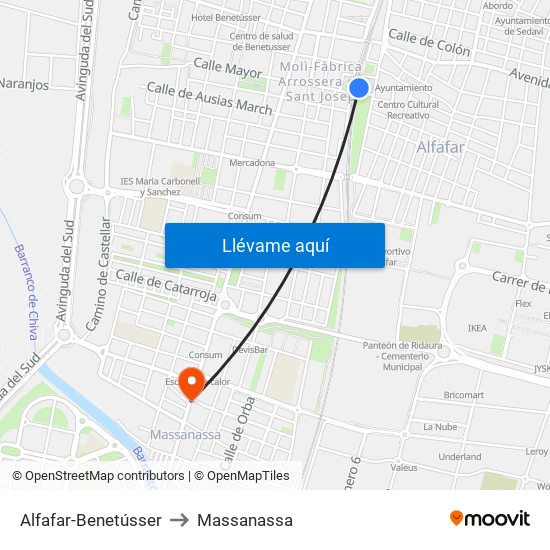 Alfafar-Benetússer to Massanassa map