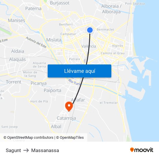 Sagunt to Massanassa map