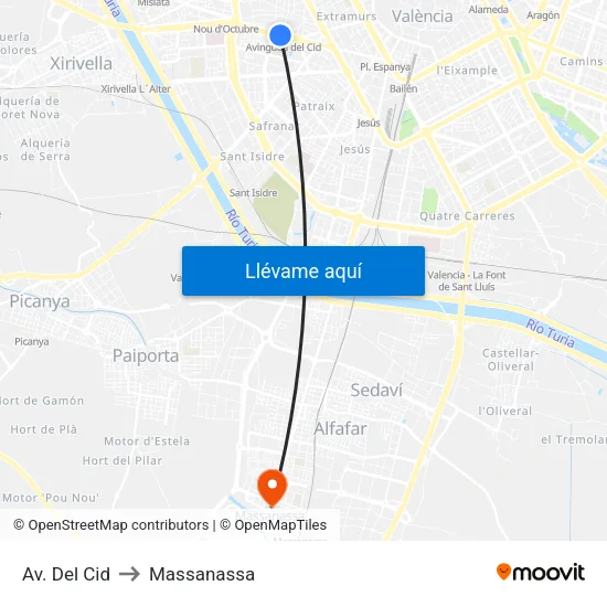 Av. Del Cid to Massanassa map