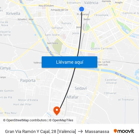 Gran Vía Ramón Y Cajal, 28 [València] to Massanassa map