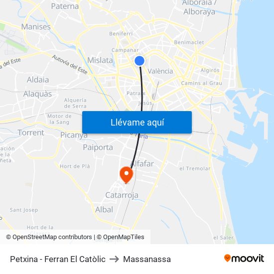 Petxina - Ferran El Catòlic to Massanassa map