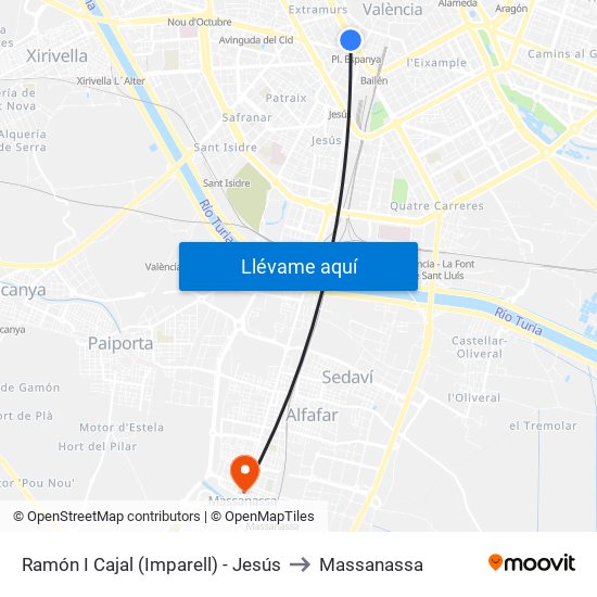 Ramón I Cajal (Imparell) - Jesús to Massanassa map