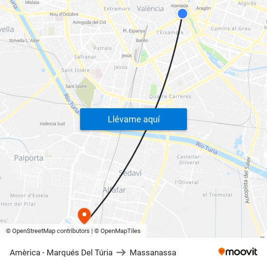 Amèrica - Marqués Del Túria to Massanassa map