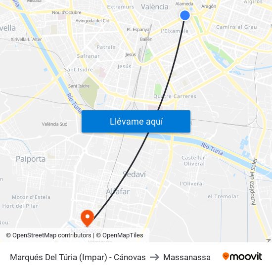 Marqués Del Túria (Impar) - Cánovas to Massanassa map