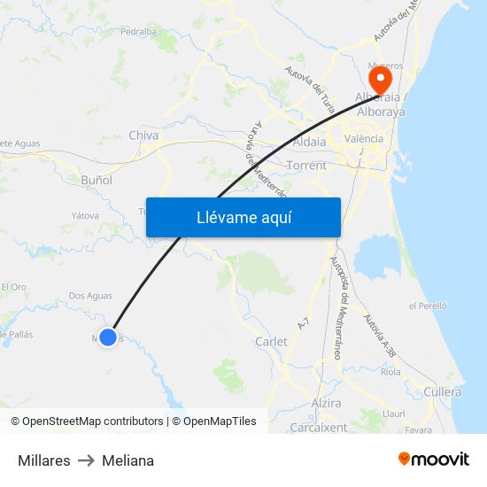 Millares to Meliana map