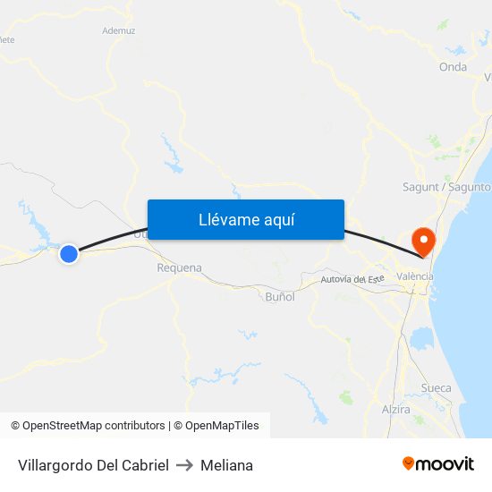 Villargordo Del Cabriel to Meliana map