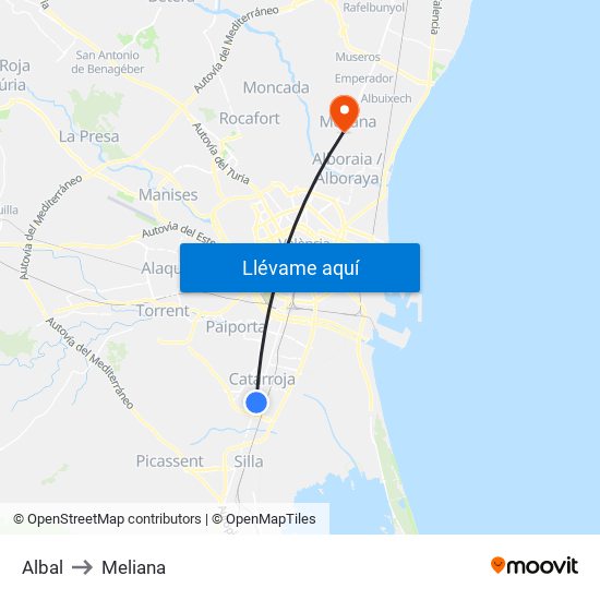 Albal to Meliana map