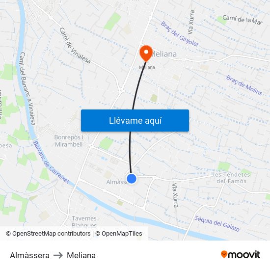Almàssera to Meliana map