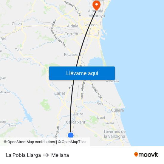 La Pobla Llarga to Meliana map
