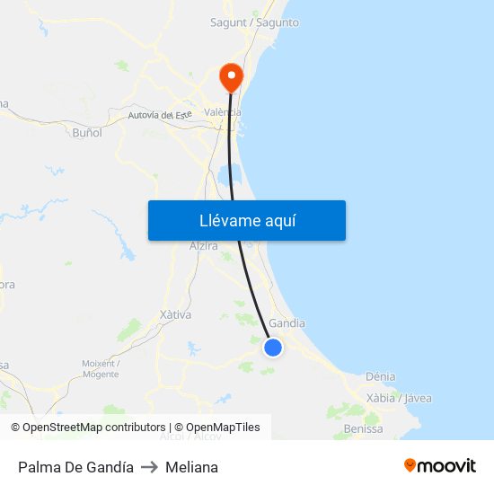 Palma De Gandía to Meliana map