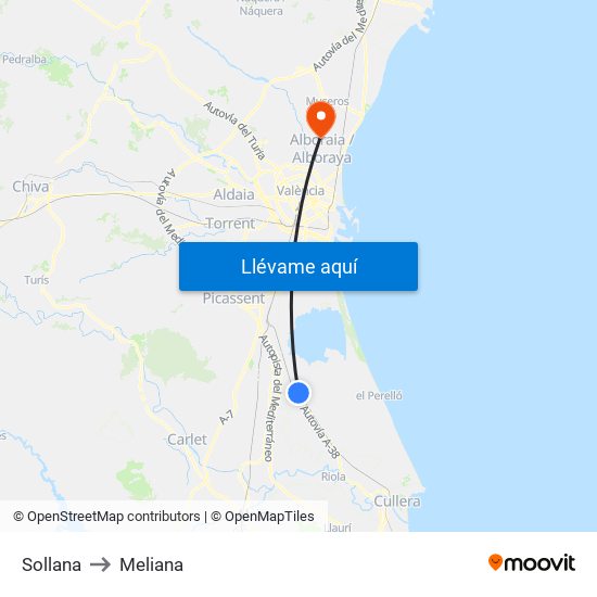 Sollana to Meliana map