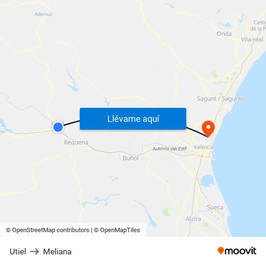 Utiel to Meliana map