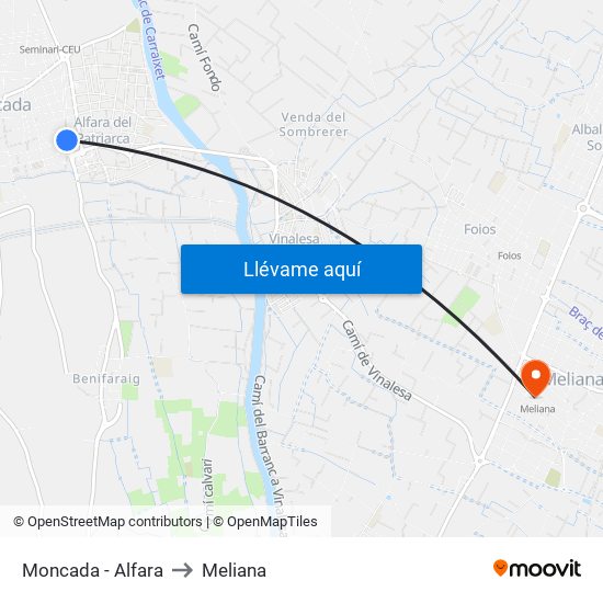 Moncada - Alfara to Meliana map