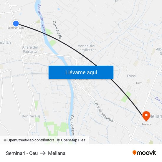 Seminari - Ceu to Meliana map