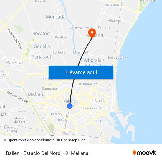 Estació Del Nord - Bailén to Meliana map