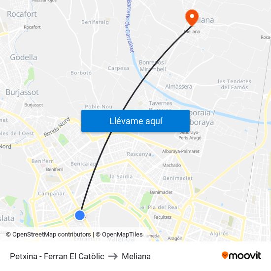 Petxina - Ferran El Catòlic to Meliana map