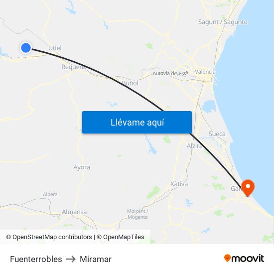 Fuenterrobles to Miramar map