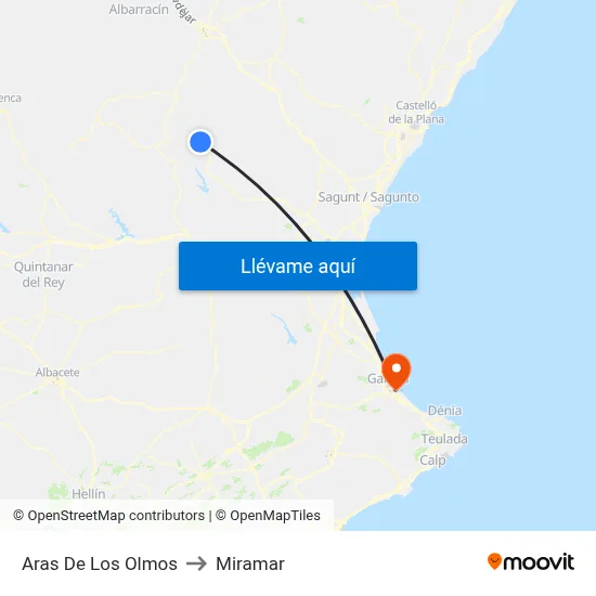 Aras De Los Olmos to Miramar map