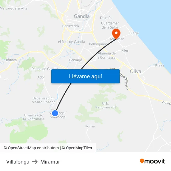 Villalonga to Miramar map