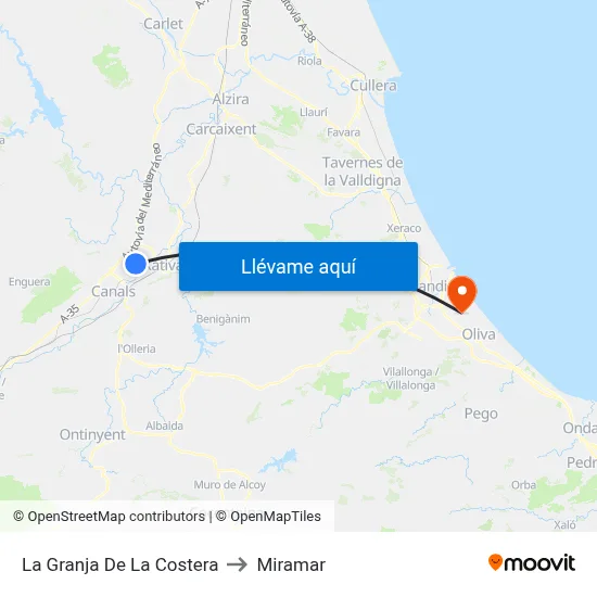 La Granja De La Costera to Miramar map