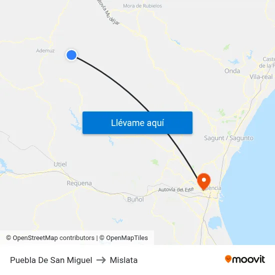 Puebla De San Miguel to Mislata map