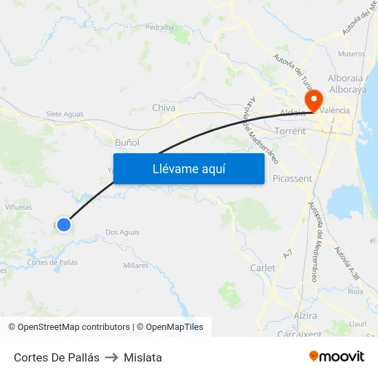 Cortes De Pallás to Mislata map