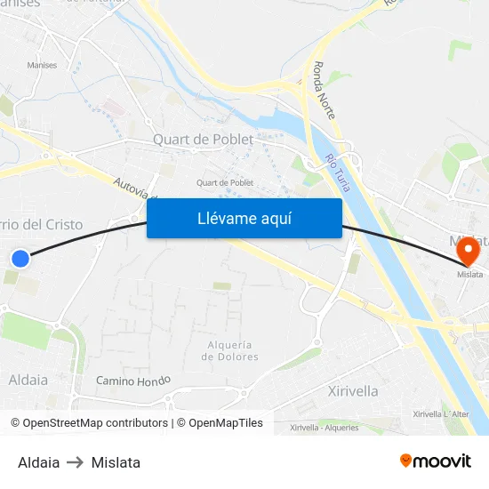Aldaia to Mislata map