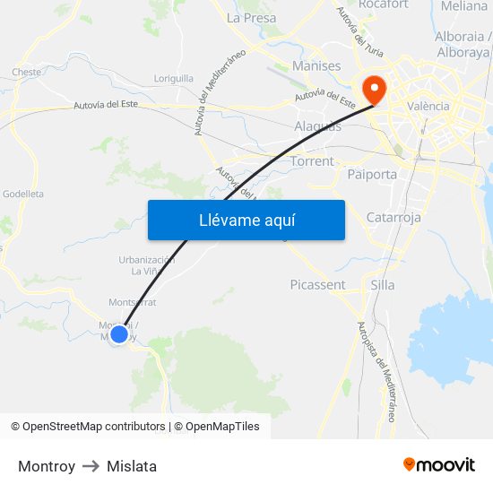 Montroy to Mislata map