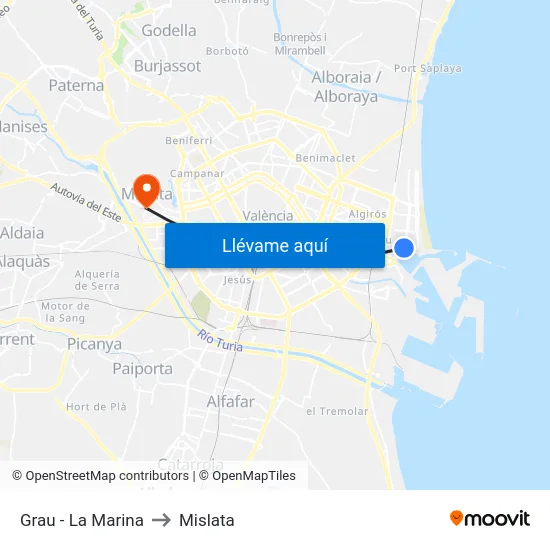 Grau - La Marina to Mislata map