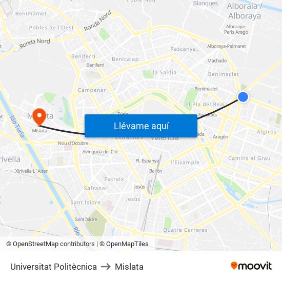 Universitat Politècnica to Mislata map