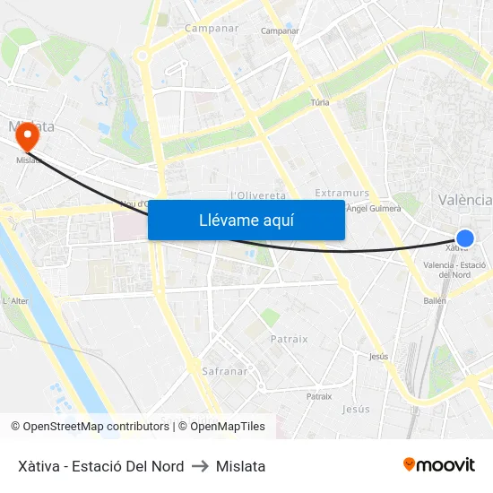 Xàtiva - Estació Del Nord to Mislata map
