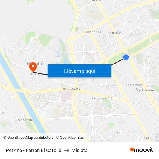 Petxina - Ferran El Catòlic to Mislata map