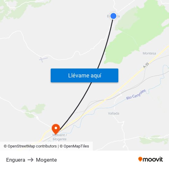 Enguera to Mogente map