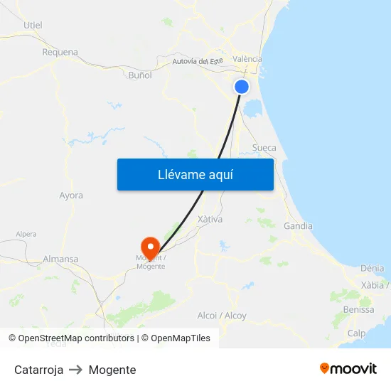Catarroja to Mogente map