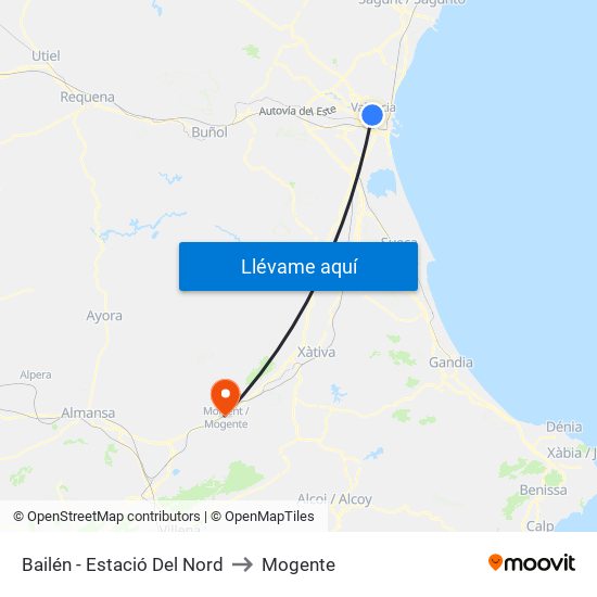 Estació Del Nord - Bailén to Mogente map