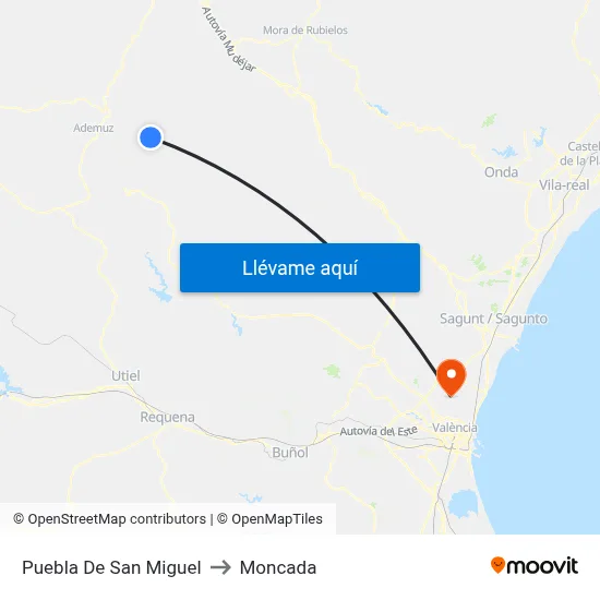 Puebla De San Miguel to Moncada map