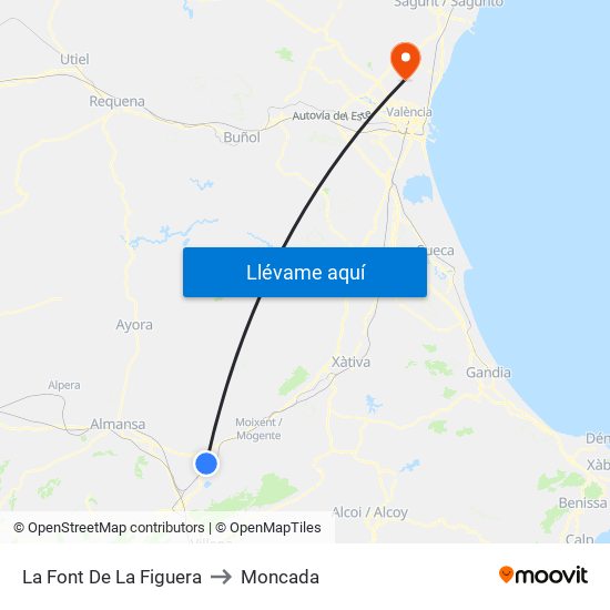 La Font De La Figuera to Moncada map