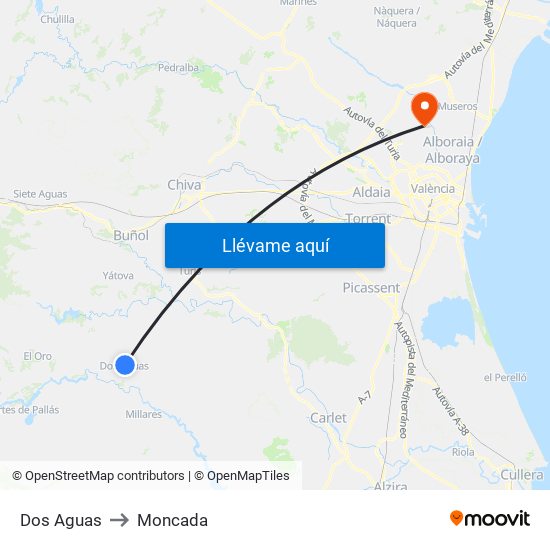 Dos Aguas to Moncada map