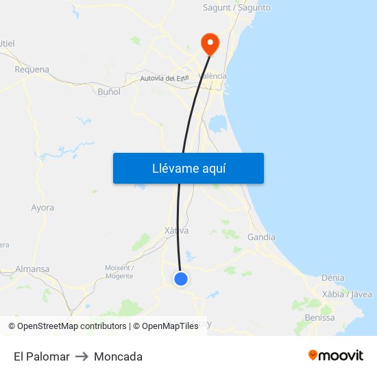 El Palomar to Moncada map