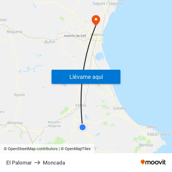 El Palomar to Moncada map